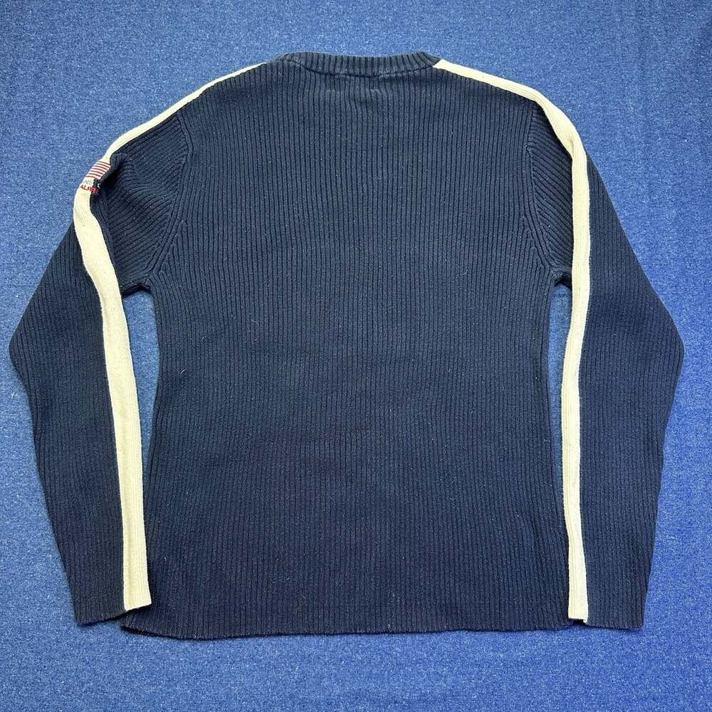 Vintage Y2K Polo Jeans Co Ralph Lauren Navy Blue Ribbed Cotton Sweater With Whit - Picture 3 of 7